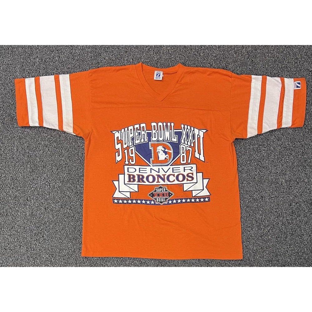 Vintage Denver Broncos Super Bowl 22 Shirt Orange 80s NFL Football Logo 7 XXL